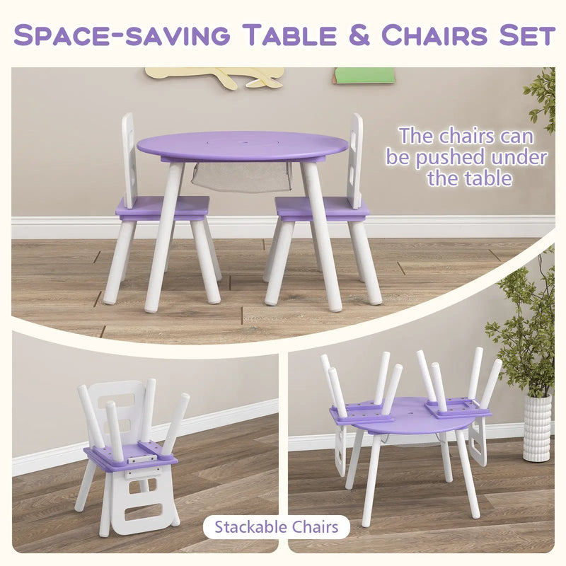 Wood Activity Kids Table and Chair Set with Center Mesh Storage-Purple by DirectDeals