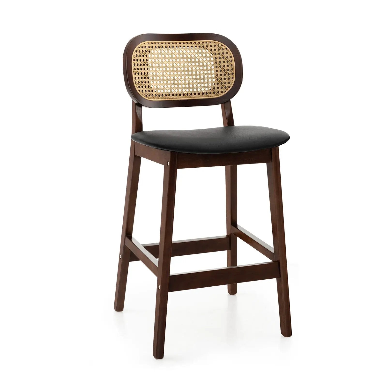 Wood Bar Chairs with PE Rattan Backrest Padded Seat and Footrest-Brown by DirectDeals