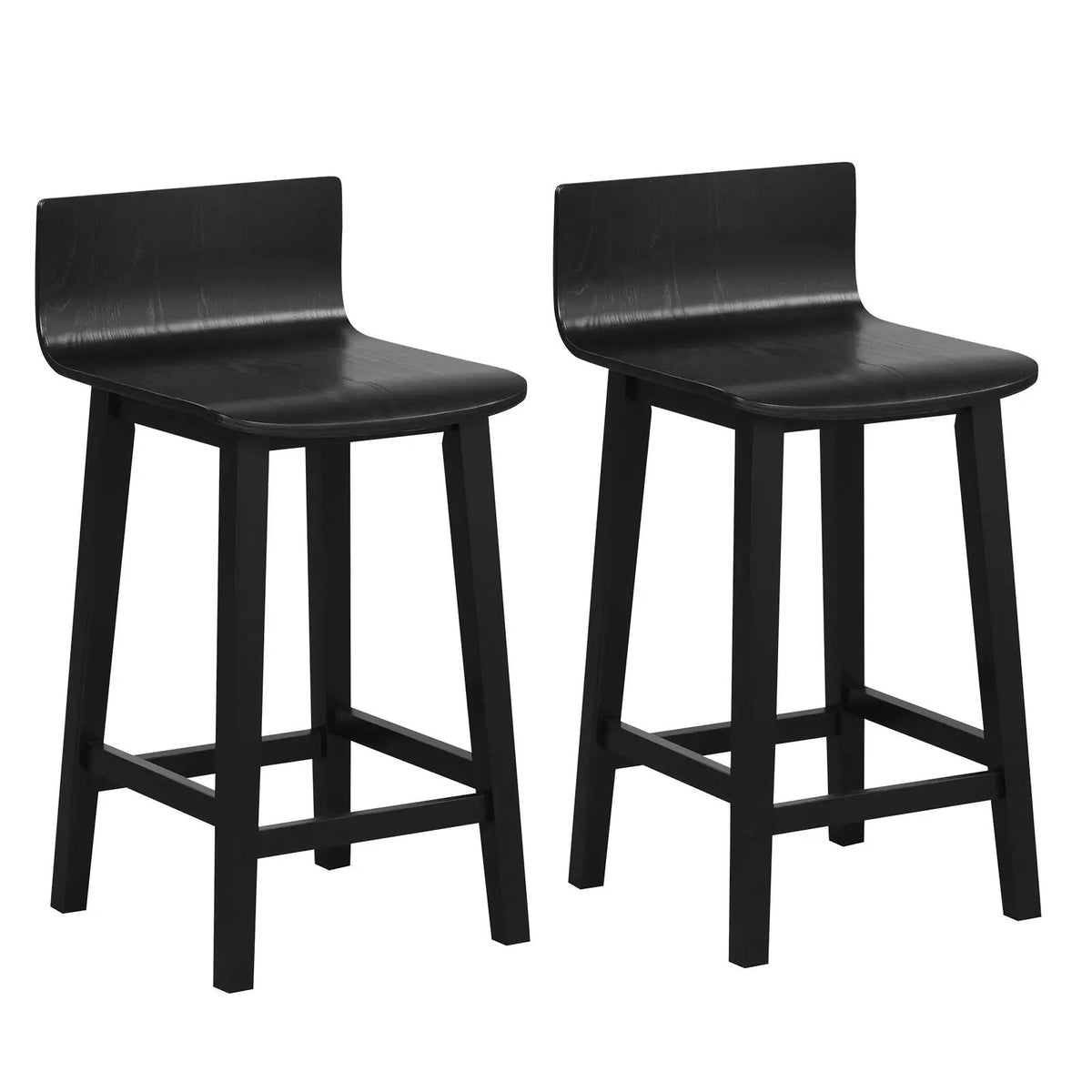 Wood Bar Stools Set of 2 with Solid Back and Seat by DirectDeals