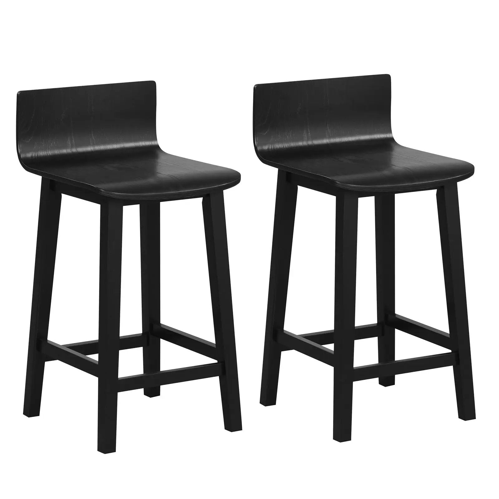 Wood Bar Stools Set of 2 with Solid Back and Seat by DirectDeals