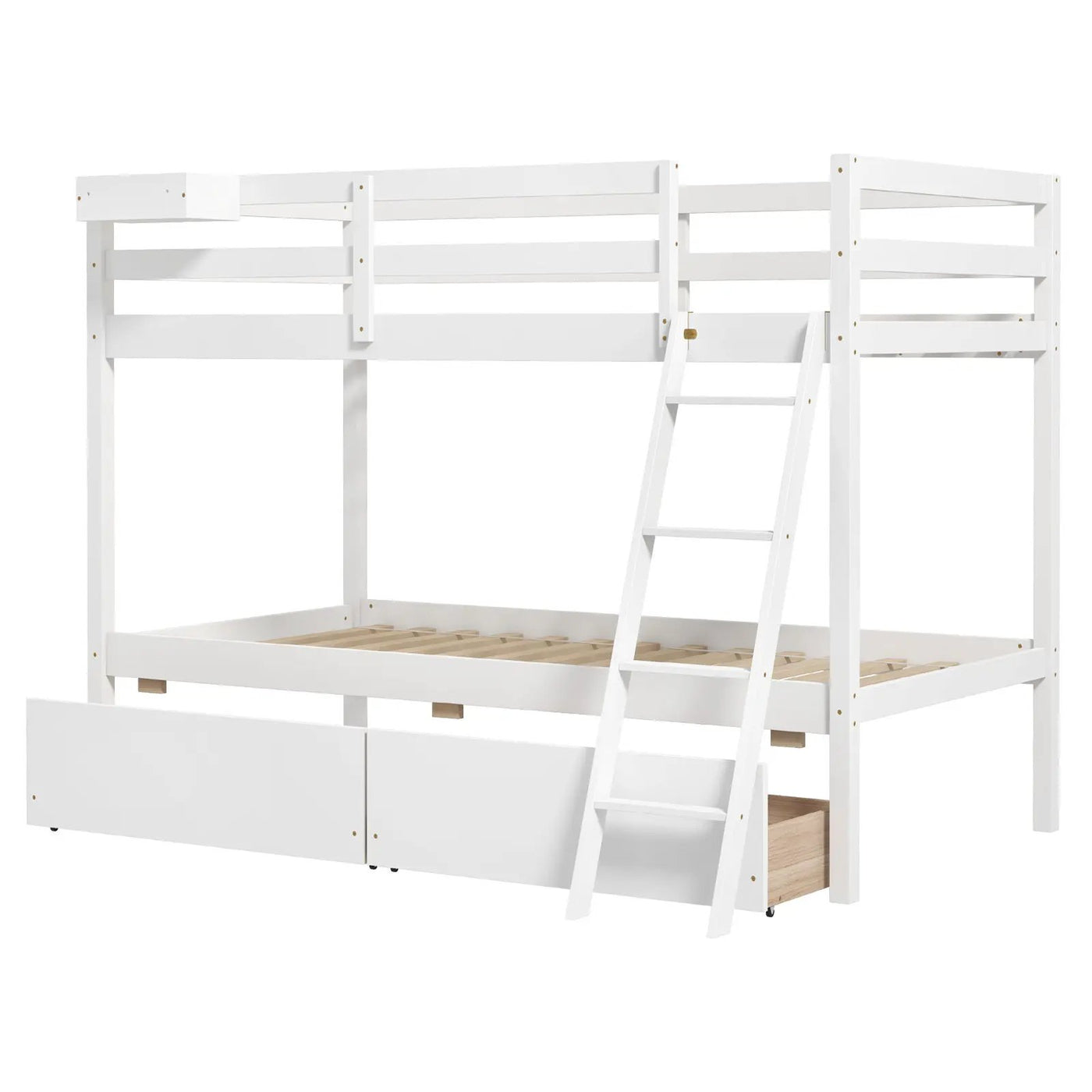 Twin Over Twin Bunk Bed Wood Bed Frame with 2 Storage Drawers and Ladder by DirectDeals