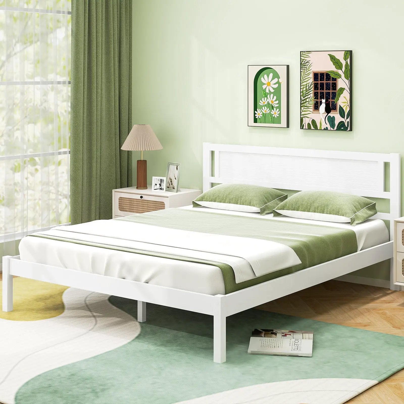 Twin/Full/Queen Size Wood Bed Frame with Headboard and Wooden Slats Support by DirectDeals