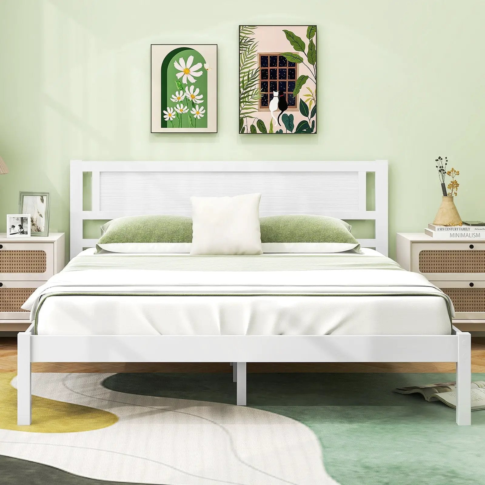 Twin/Full/Queen Size Wood Bed Frame with Headboard and Wooden Slats Support by DirectDeals