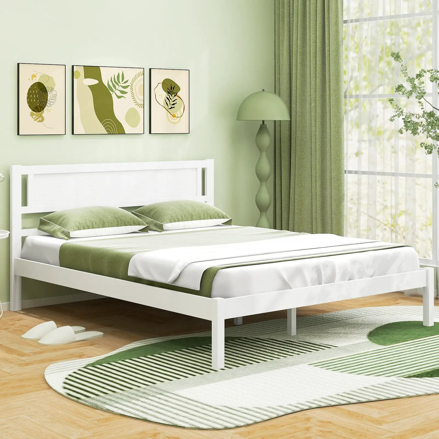 Twin/Full/Queen Size Wood Bed Frame with Headboard and Wooden Slats Support by DirectDeals