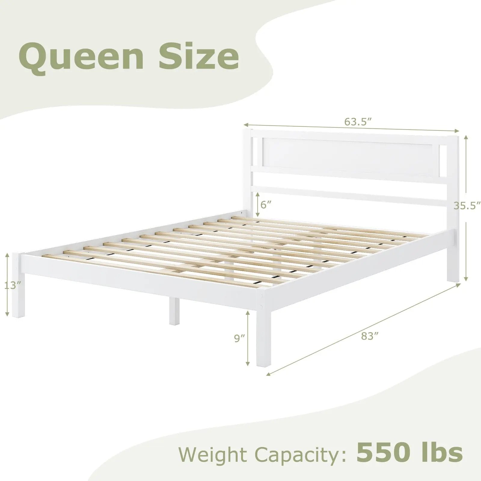 Twin/Full/Queen Size Wood Bed Frame with Headboard and Wooden Slats Support by DirectDeals