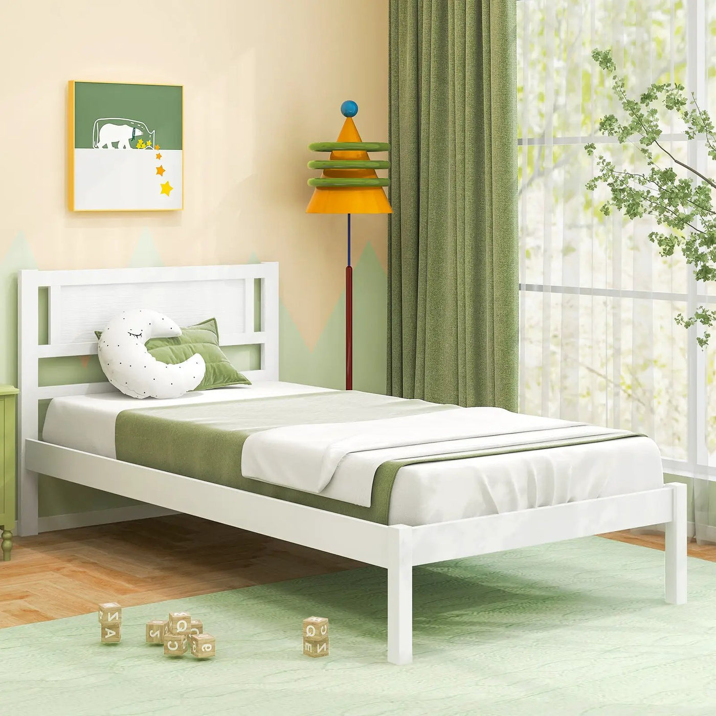 Twin/Full/Queen Size Wood Bed Frame with Headboard and Wooden Slats Support by DirectDeals