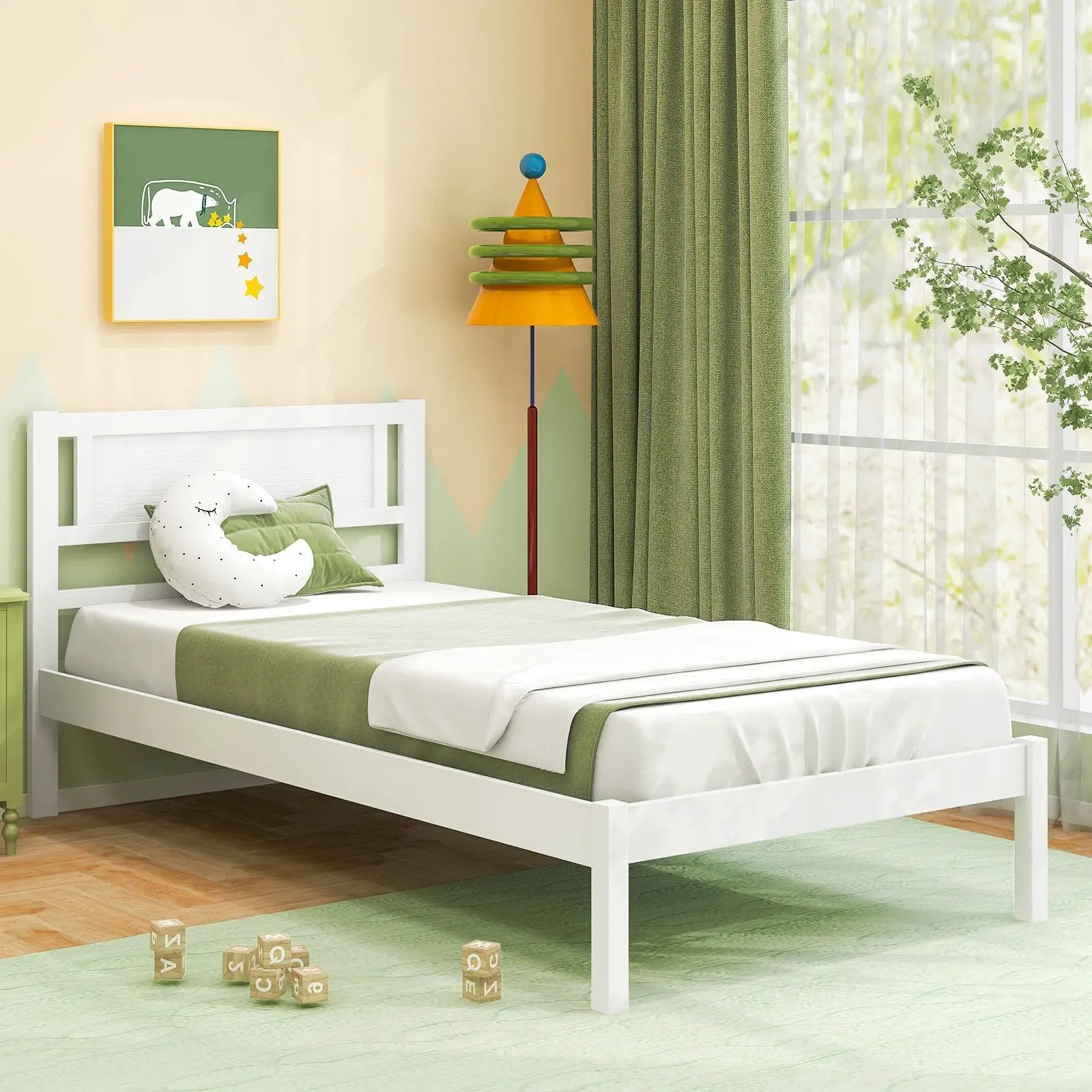Twin/Full/Queen Size Wood Bed Frame with Headboard and Wooden Slats Support by DirectDeals