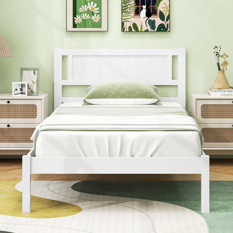 Twin/Full/Queen Size Wood Bed Frame with Headboard and Wooden Slats Support by DirectDeals