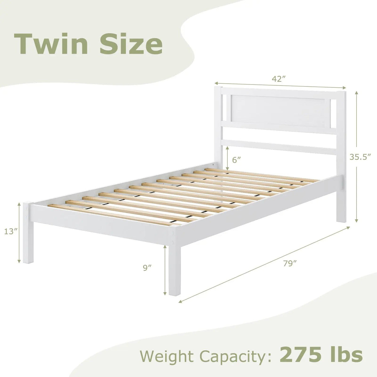 Twin/Full/Queen Size Wood Bed Frame with Headboard and Wooden Slats Support by DirectDeals