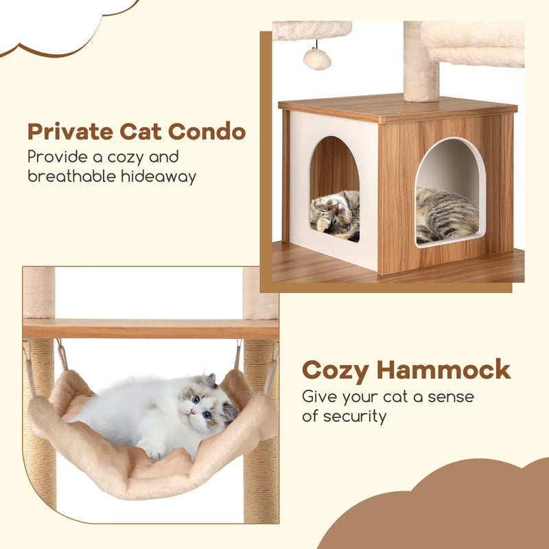 68 Inch Tall Cat Tree with 3 Padded Perches Condo and Sisal Scratching Posts-Natural by DirectDeals