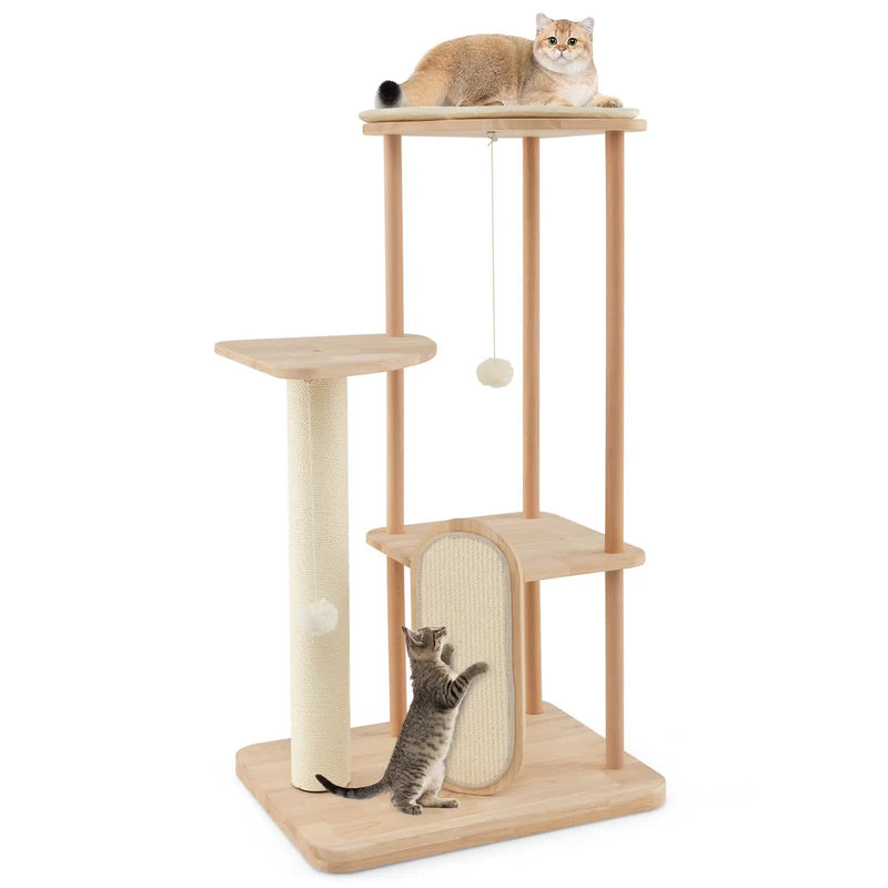 Wooden Multi-level Modern Cat Tower with Scratching Board and Post by DirectDeals