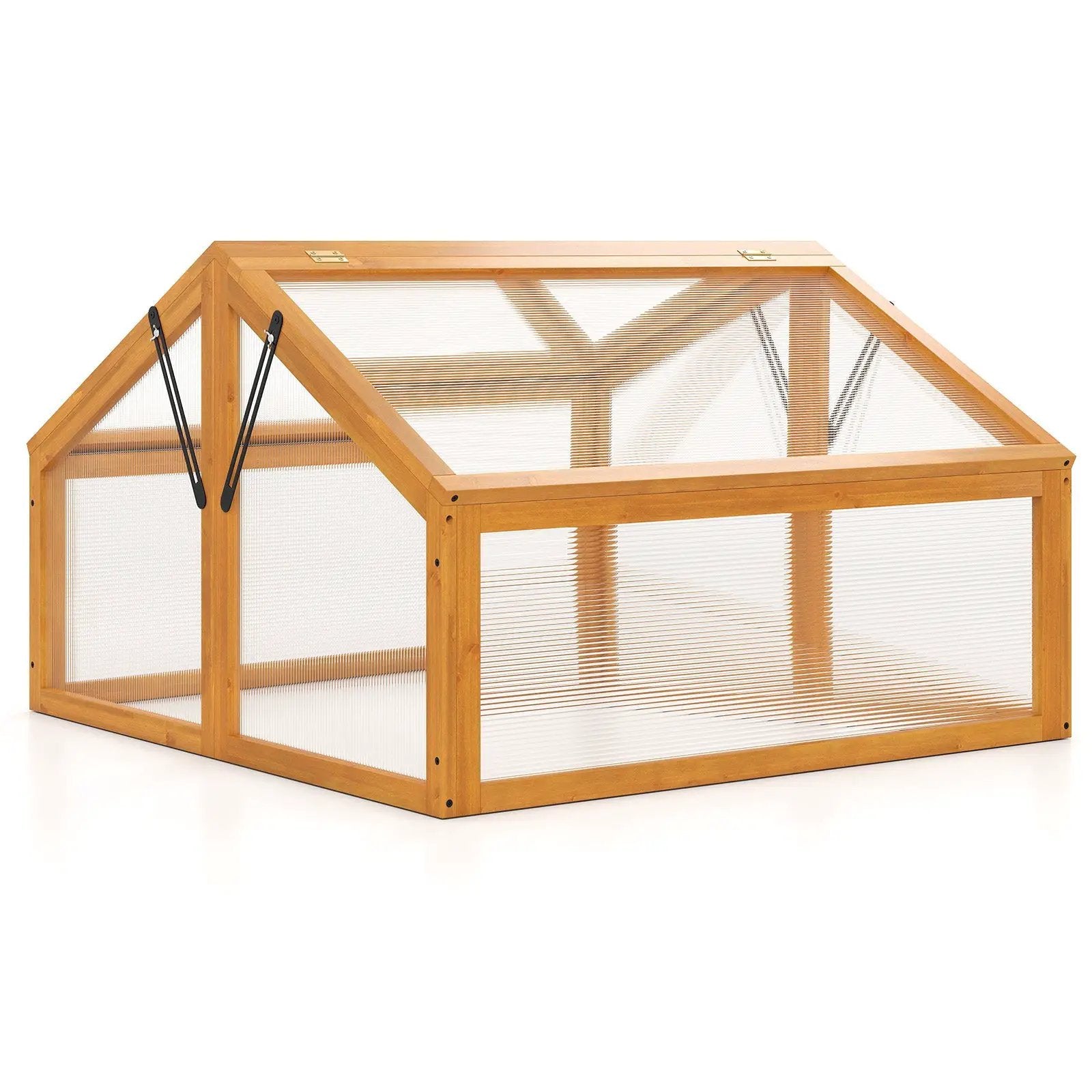 Wood Cold Frame Greenhouse Raised Flower Planter Protection with Transparent Openable Roof-Orange by DirectDeals