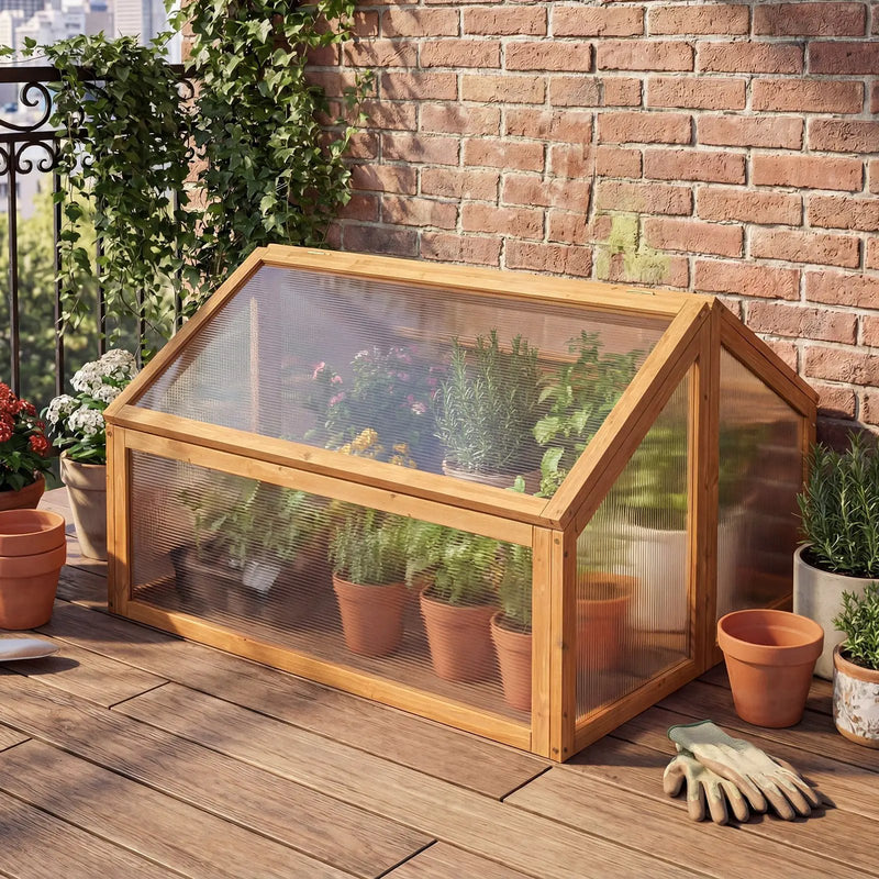 Wood Cold Frame Greenhouse Raised Flower Planter Protection with Transparent Openable Roof-Orange by DirectDeals
