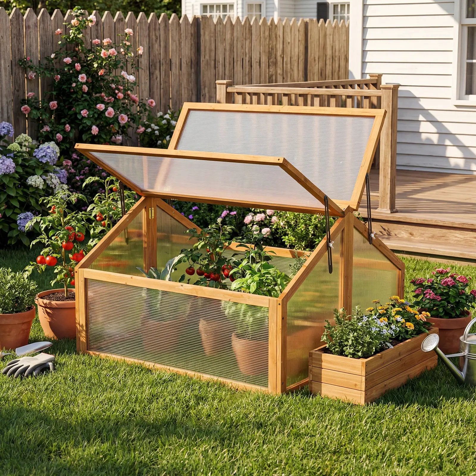 Wood Cold Frame Greenhouse Raised Flower Planter Protection with Transparent Openable Roof-Orange by DirectDeals