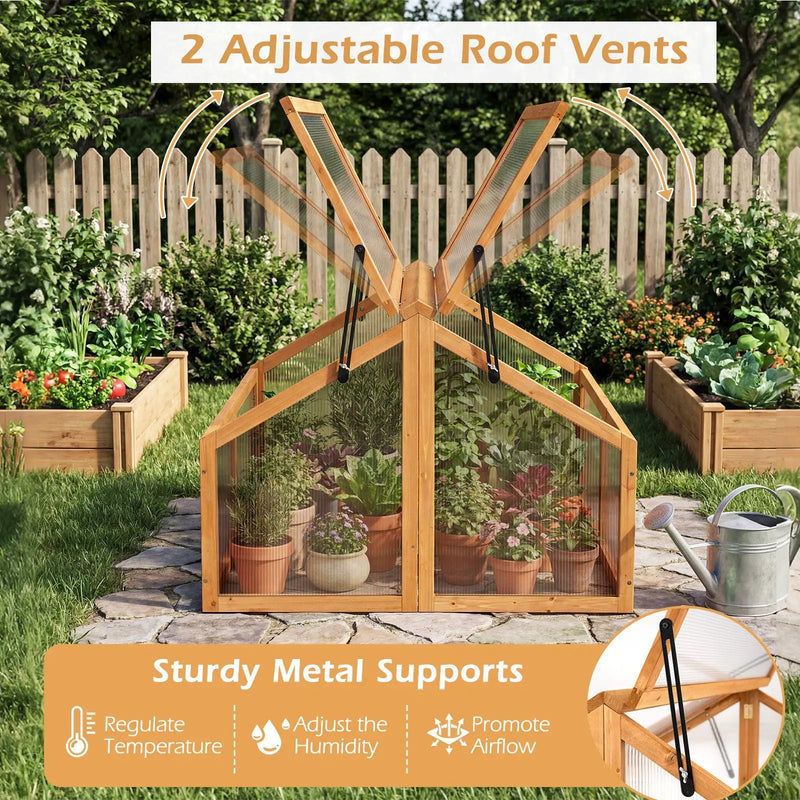 Wood Cold Frame Greenhouse Raised Flower Planter Protection with Transparent Openable Roof-Orange by DirectDeals