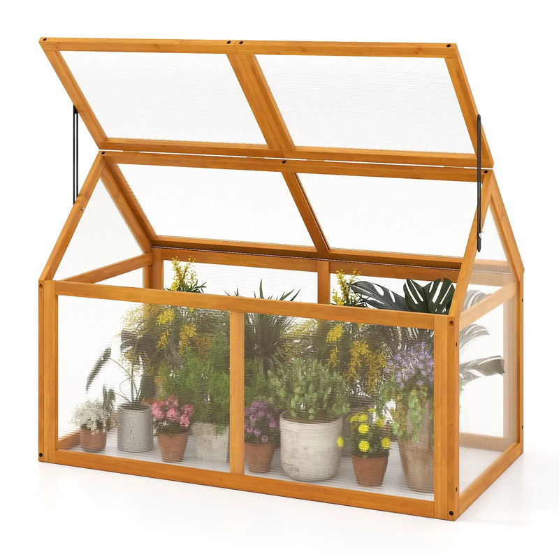 Wood Cold Frame Greenhouse Raised Flower Planter Protection with Adjustable Roof-Orange by DirectDeals