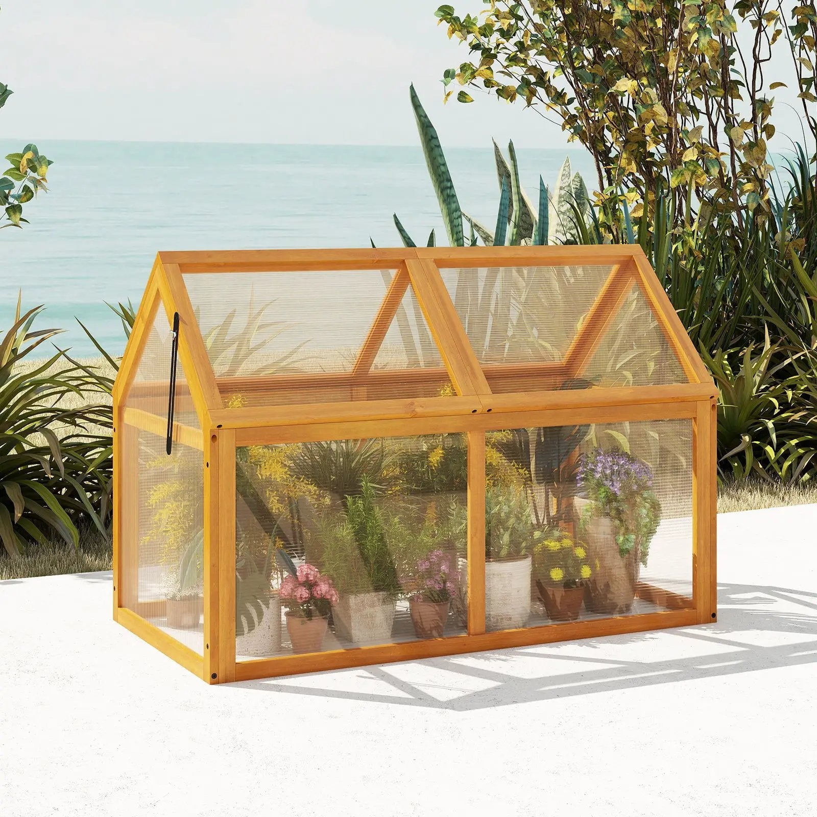 Wood Cold Frame Greenhouse Raised Flower Planter Protection with Adjustable Roof-Orange by DirectDeals