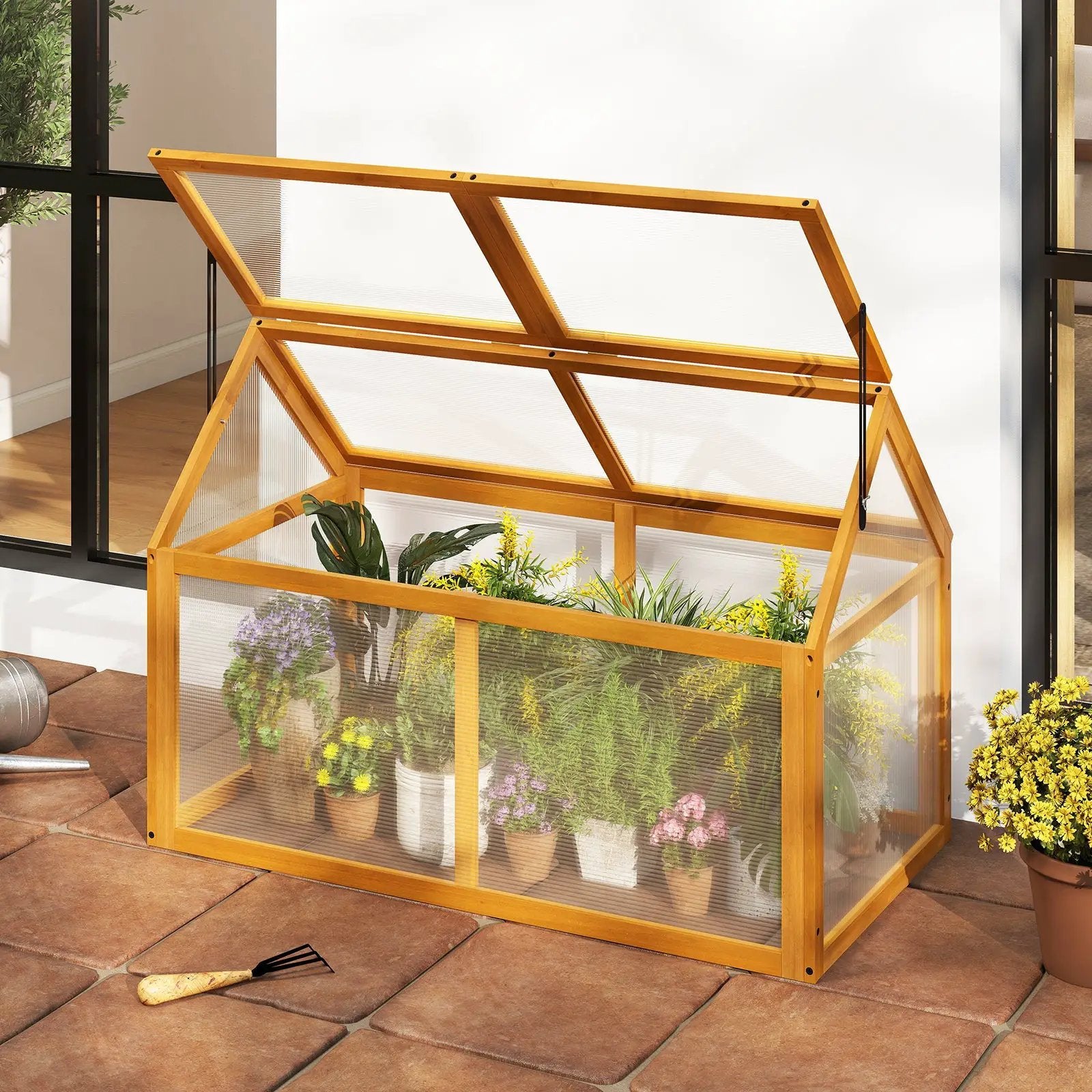 Wood Cold Frame Greenhouse Raised Flower Planter Protection with Adjustable Roof-Orange by DirectDeals