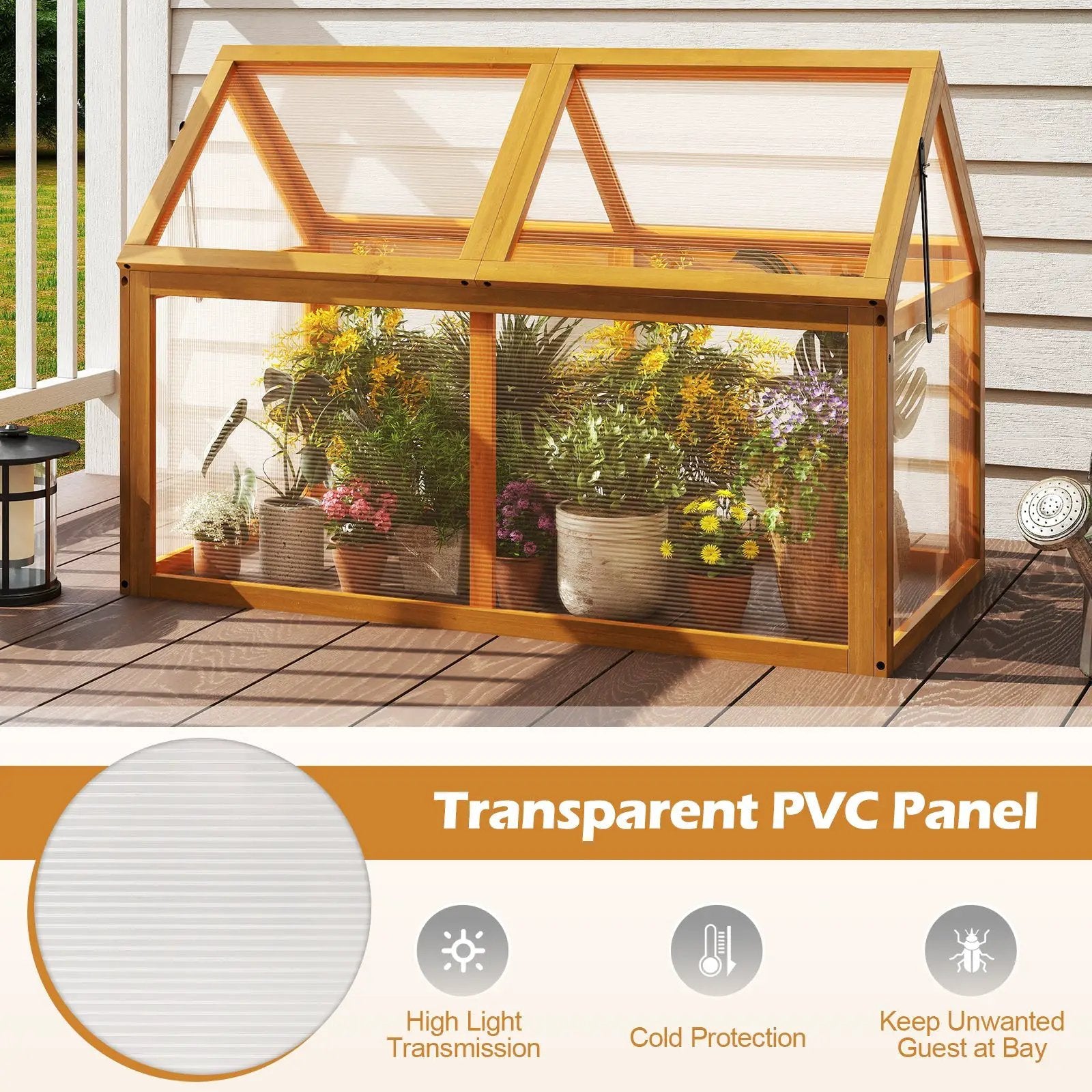 Wood Cold Frame Greenhouse Raised Flower Planter Protection with Adjustable Roof-Orange by DirectDeals
