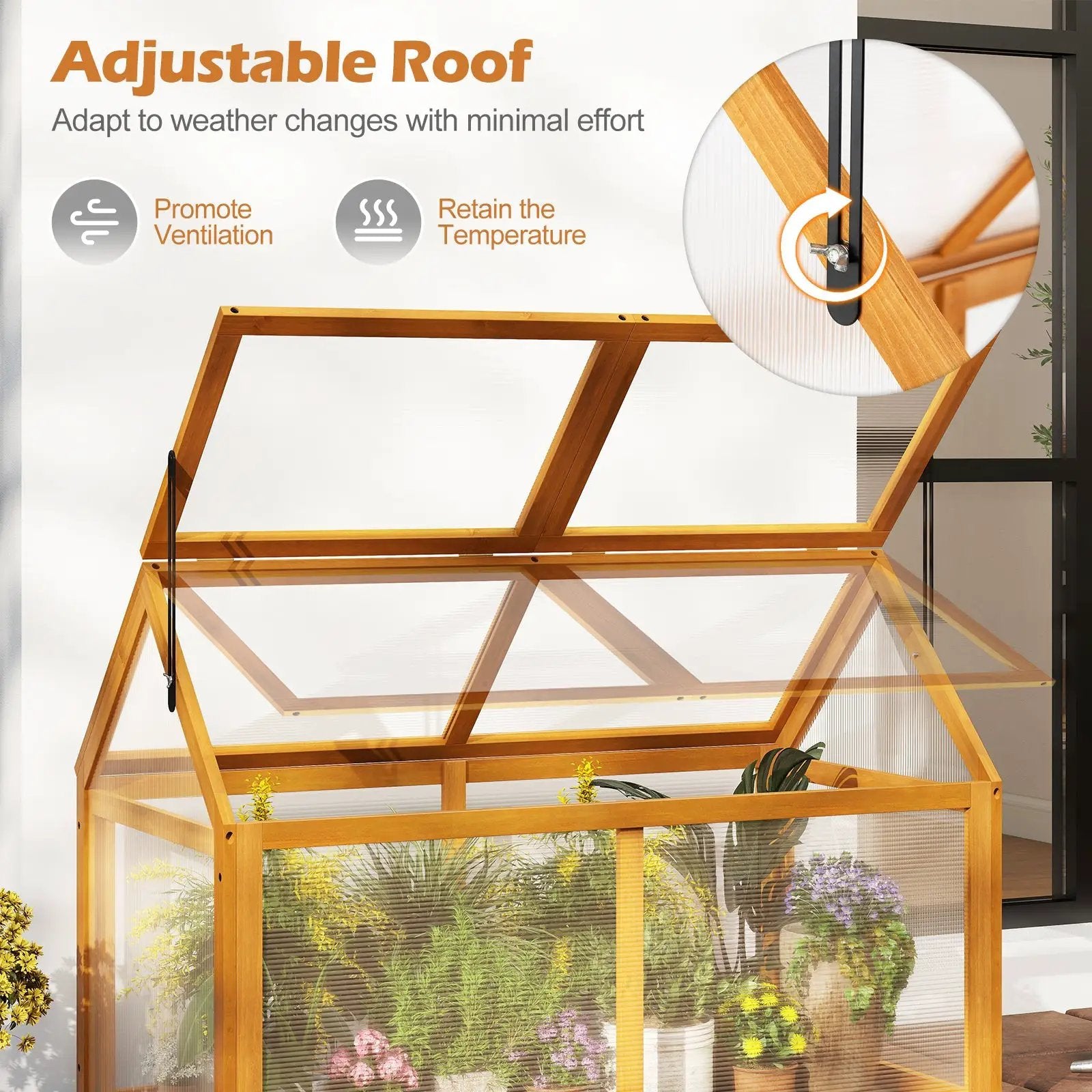 Wood Cold Frame Greenhouse Raised Flower Planter Protection with Adjustable Roof-Orange by DirectDeals