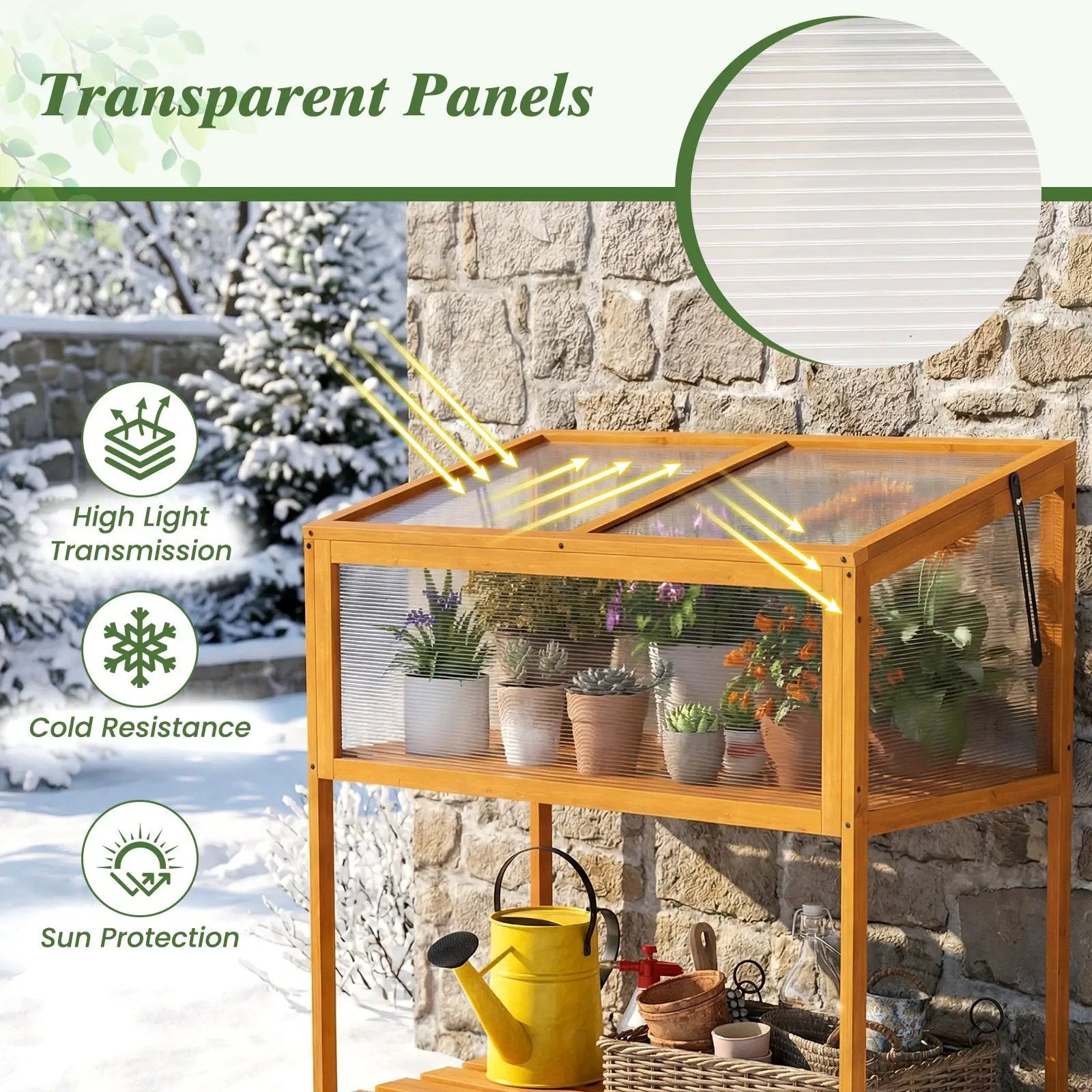 Wood Cold Frame Greenhouse with Transparent Openable Roof and Slatted Storage Shelf-Orange by DirectDeals