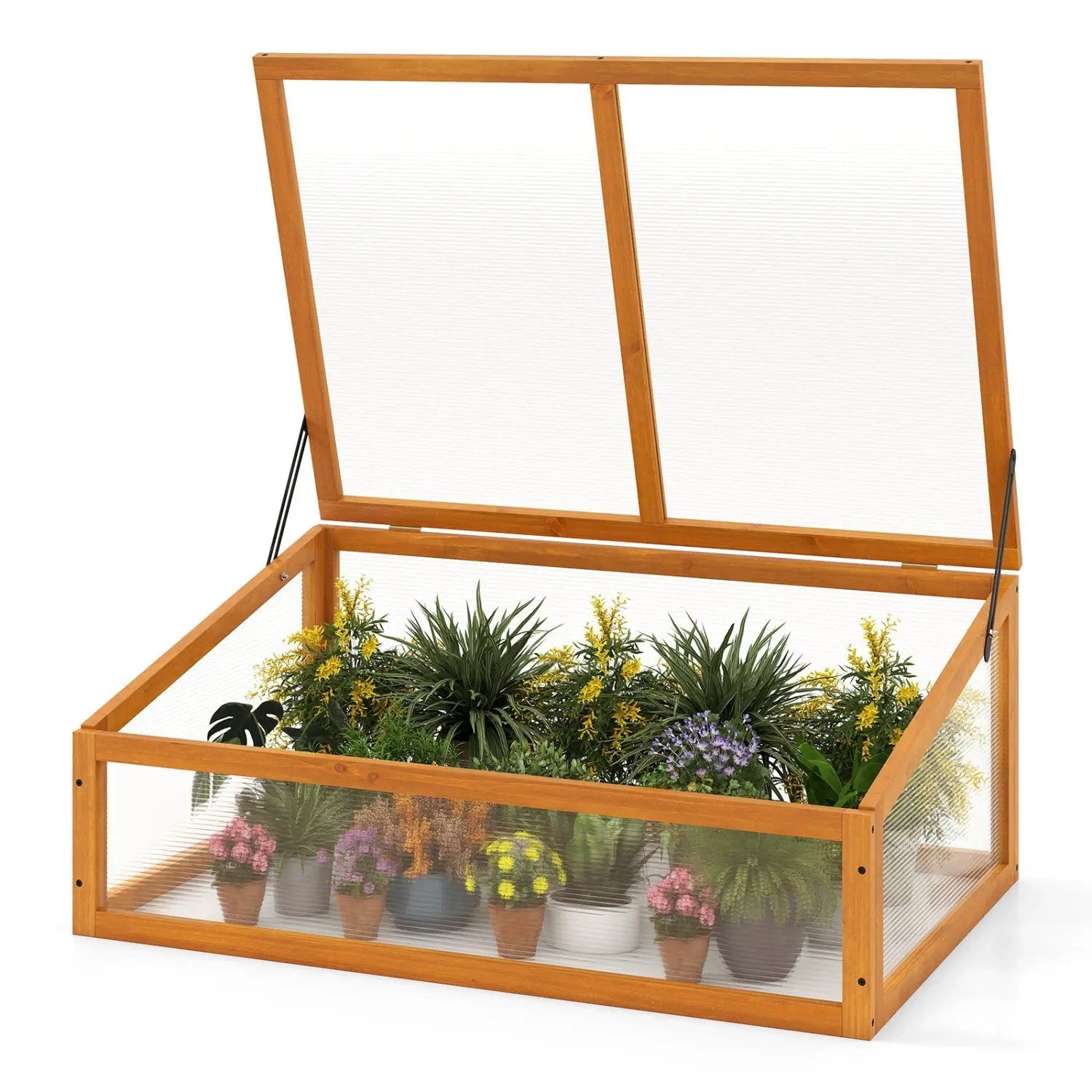Wood Cold Frame Greenhouse Raised Planter Bed Protection with Transparent Flip-top Roof-Orange by DirectDeals