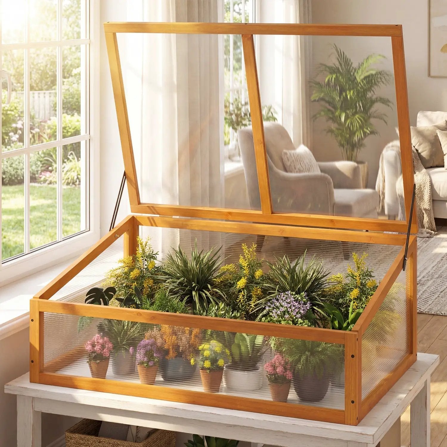 Wood Cold Frame Greenhouse Raised Planter Bed Protection with Transparent Flip-top Roof-Orange by DirectDeals