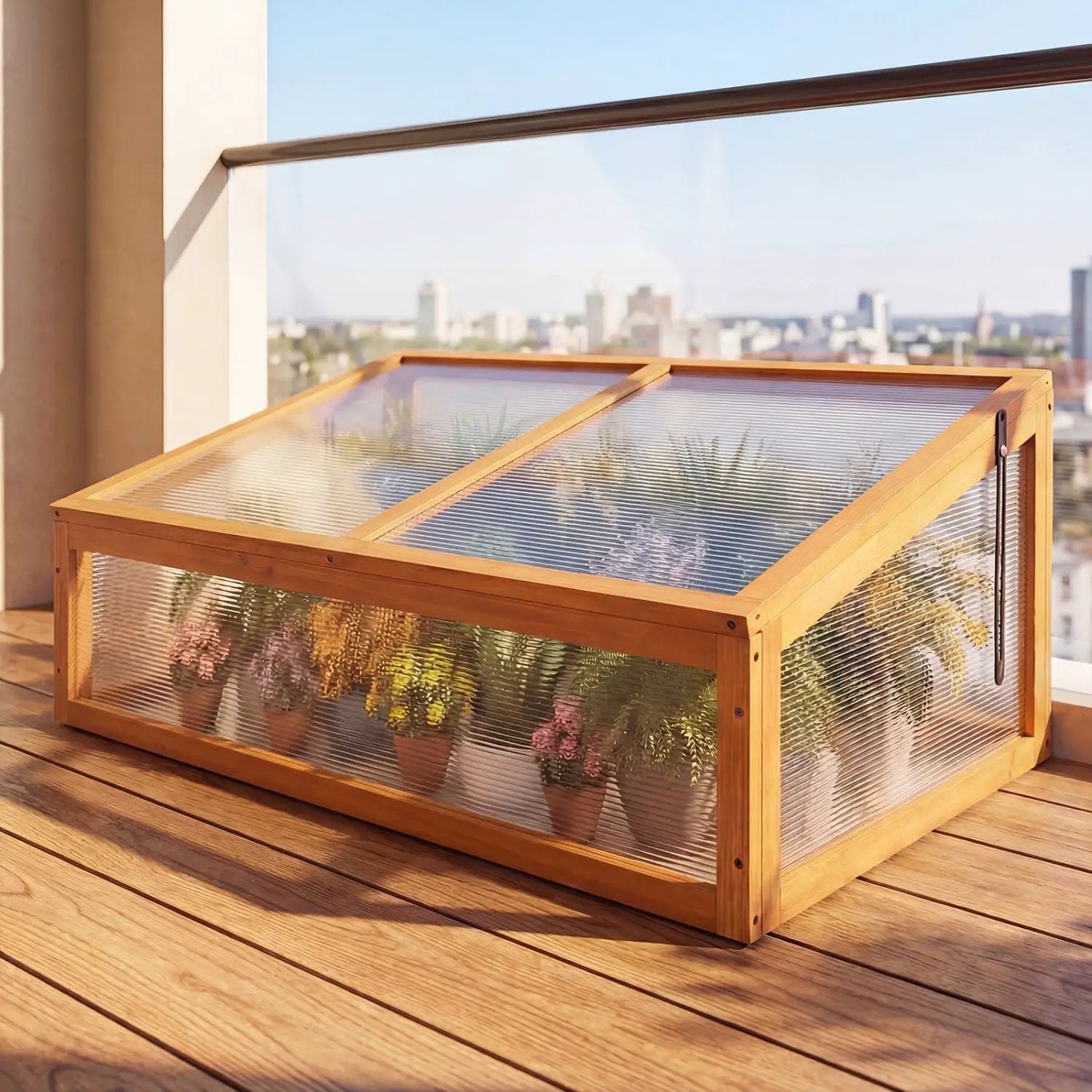 Wood Cold Frame Greenhouse Raised Planter Bed Protection with Transparent Flip-top Roof-Orange by DirectDeals