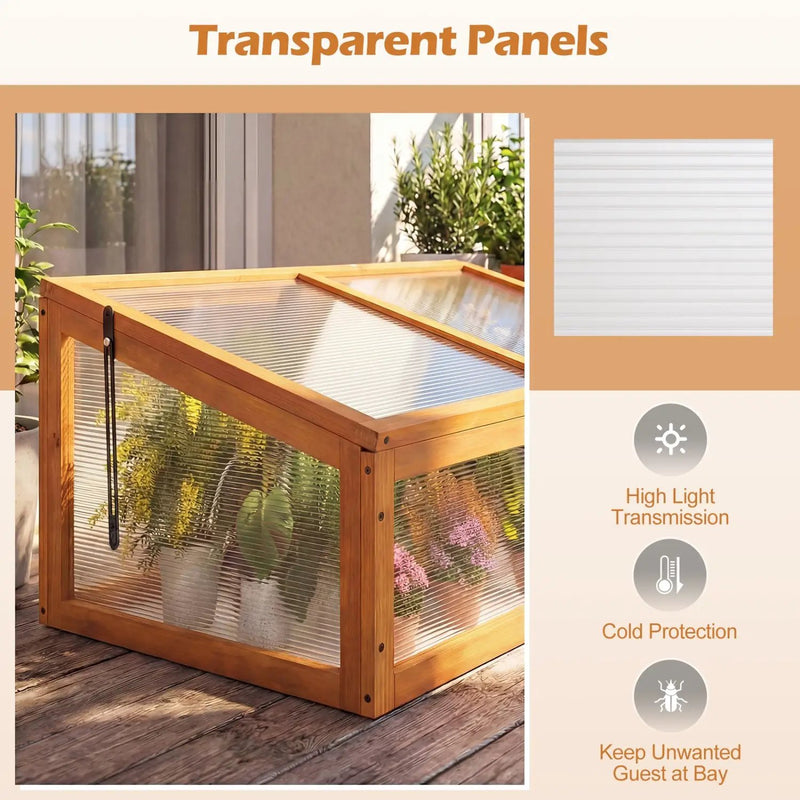 Wood Cold Frame Greenhouse Raised Planter Bed Protection with Transparent Flip-top Roof-Orange by DirectDeals
