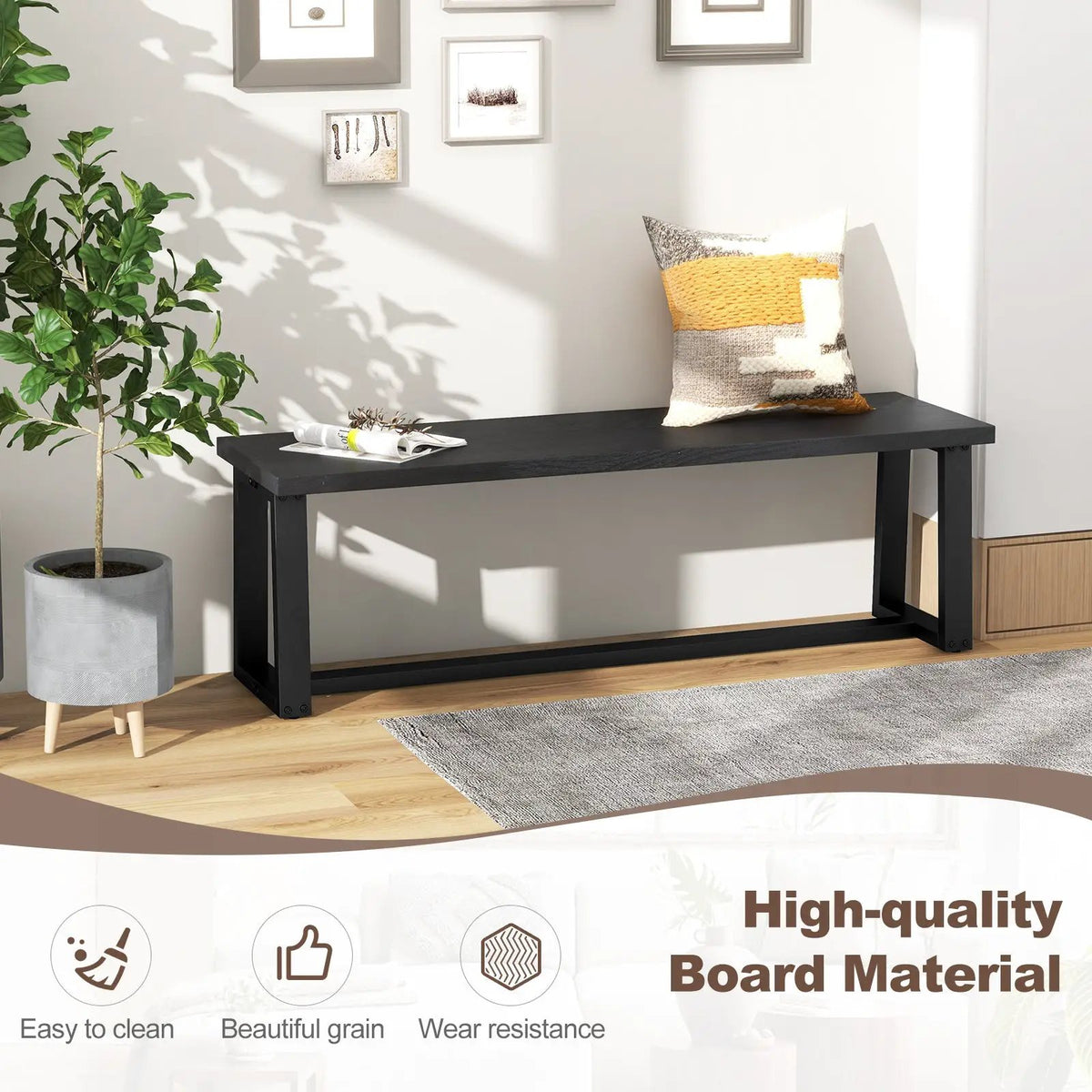 Wood Dining Bench with Metal Frame and Adjustable Footpads by DirectDeals