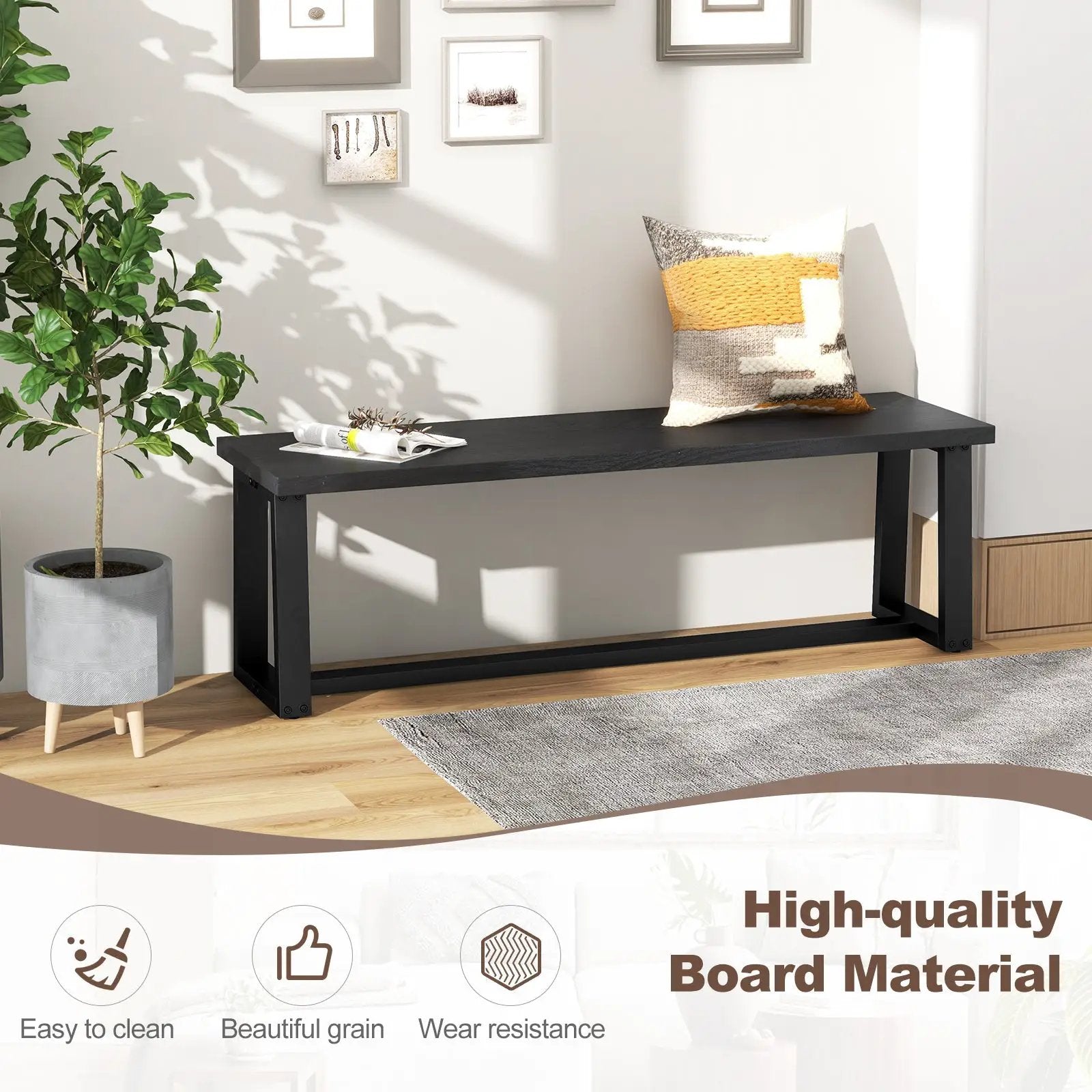 Wood Dining Bench with Metal Frame and Adjustable Footpads by DirectDeals