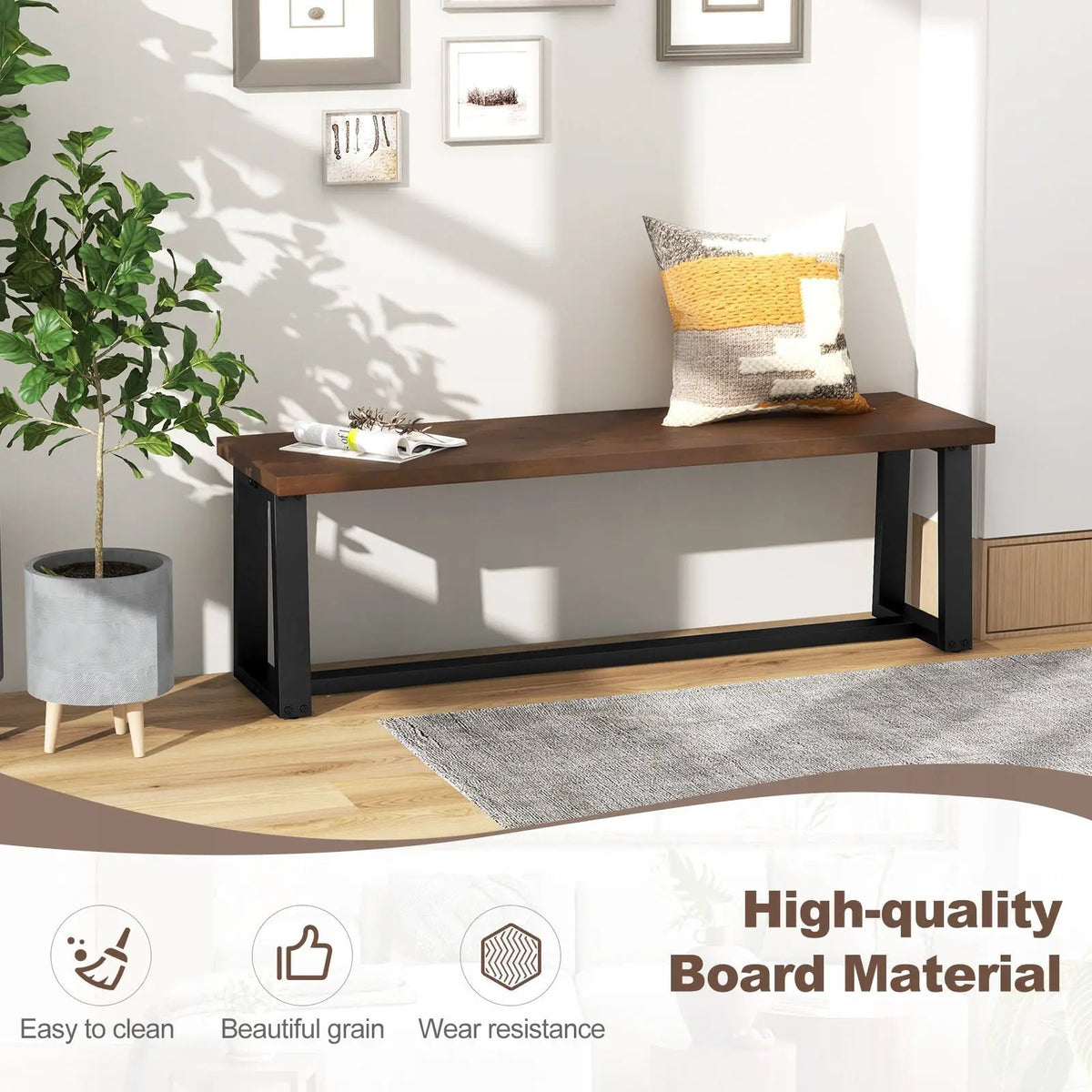 Wood Dining Bench with Metal Frame and Adjustable Footpads by DirectDeals