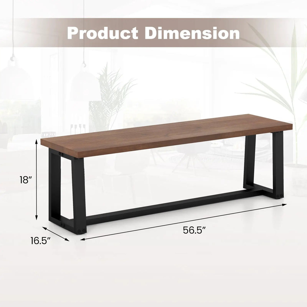 Wood Dining Bench with Metal Frame and Adjustable Footpads by DirectDeals