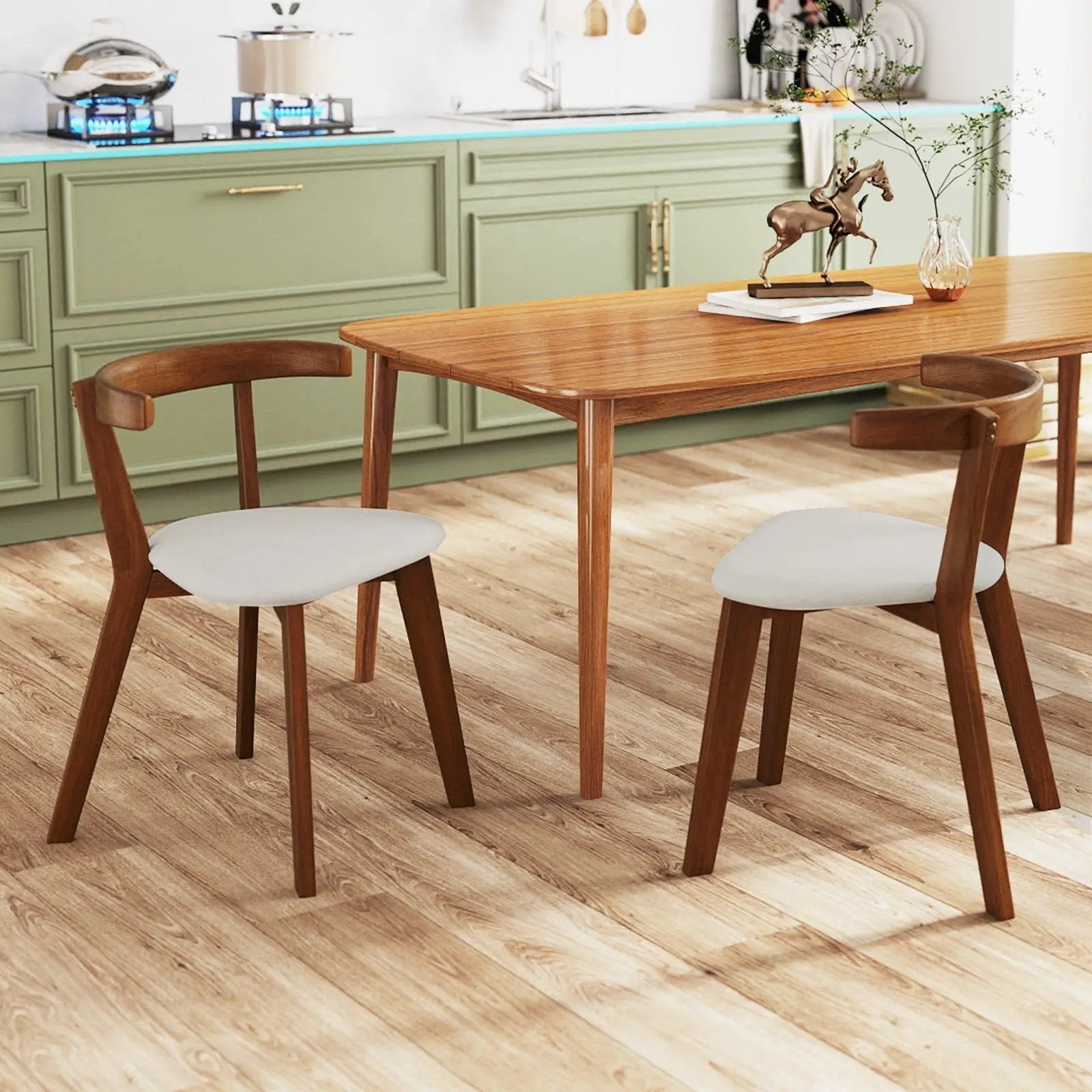 Wood Dining Chair Set of 2 with Padded Seat and Curved Back-Walnut by DirectDeals