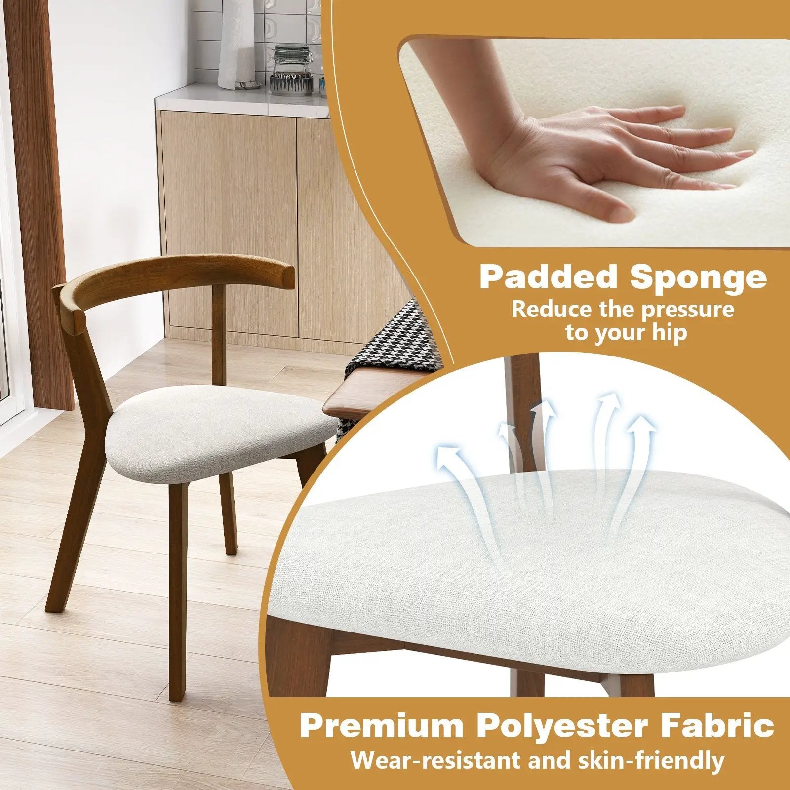 Wood Dining Chair Set of 2 with Padded Seat and Curved Back-Walnut by DirectDeals
