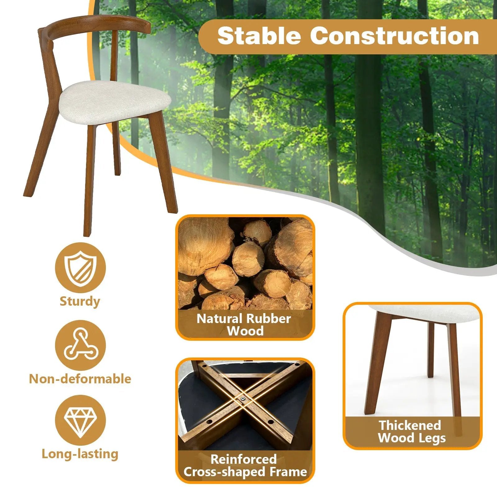 Wood Dining Chair Set of 2 with Padded Seat and Curved Back-Walnut by DirectDeals