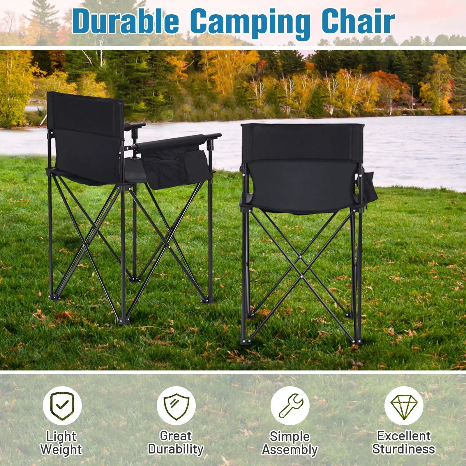 Portable 38 Inch Oversized High Camping Fishing Folding Chair by DirectDeals