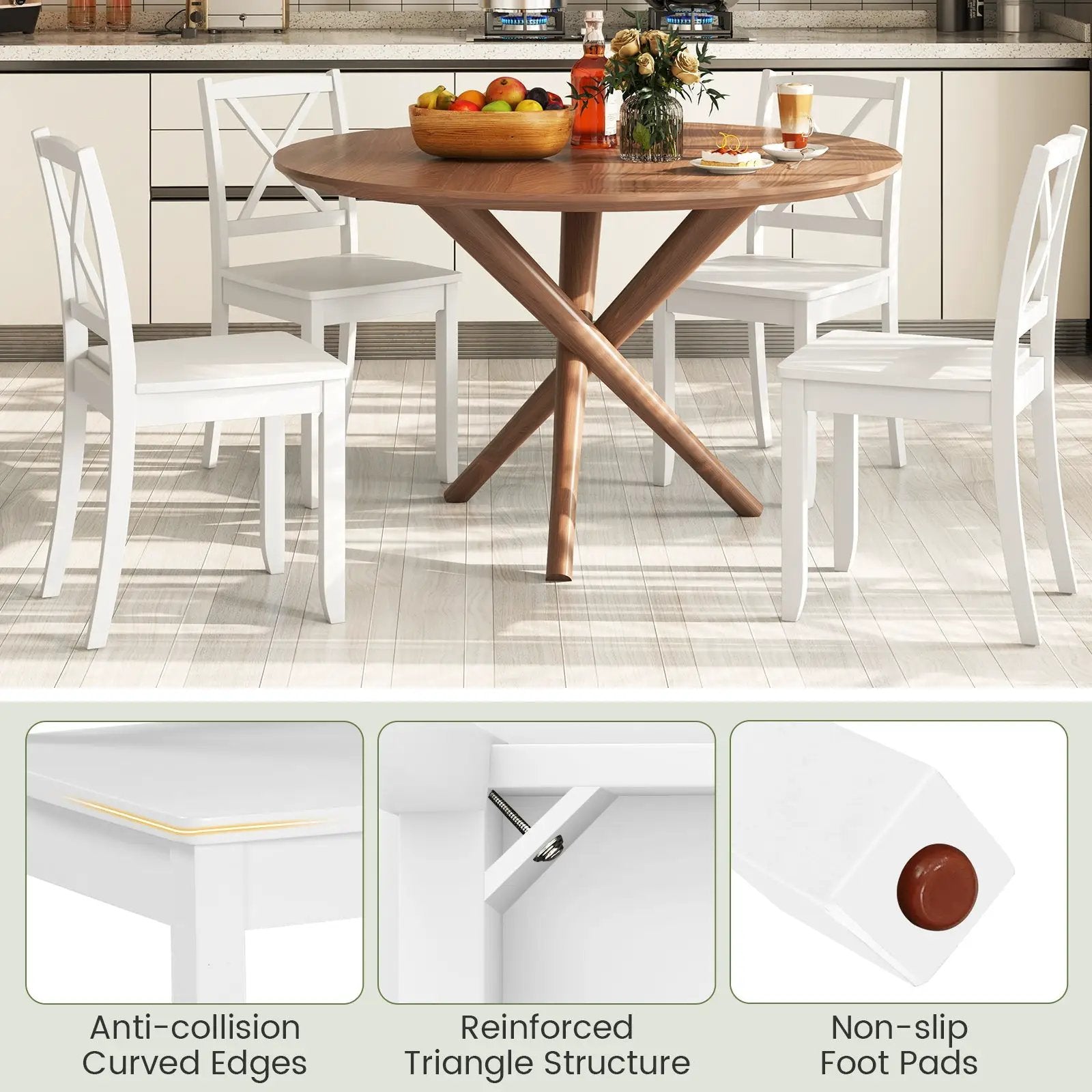 Wood Dining Chair Set of 2 with Rubber Wood Legs and Curved Backrest by DirectDeals