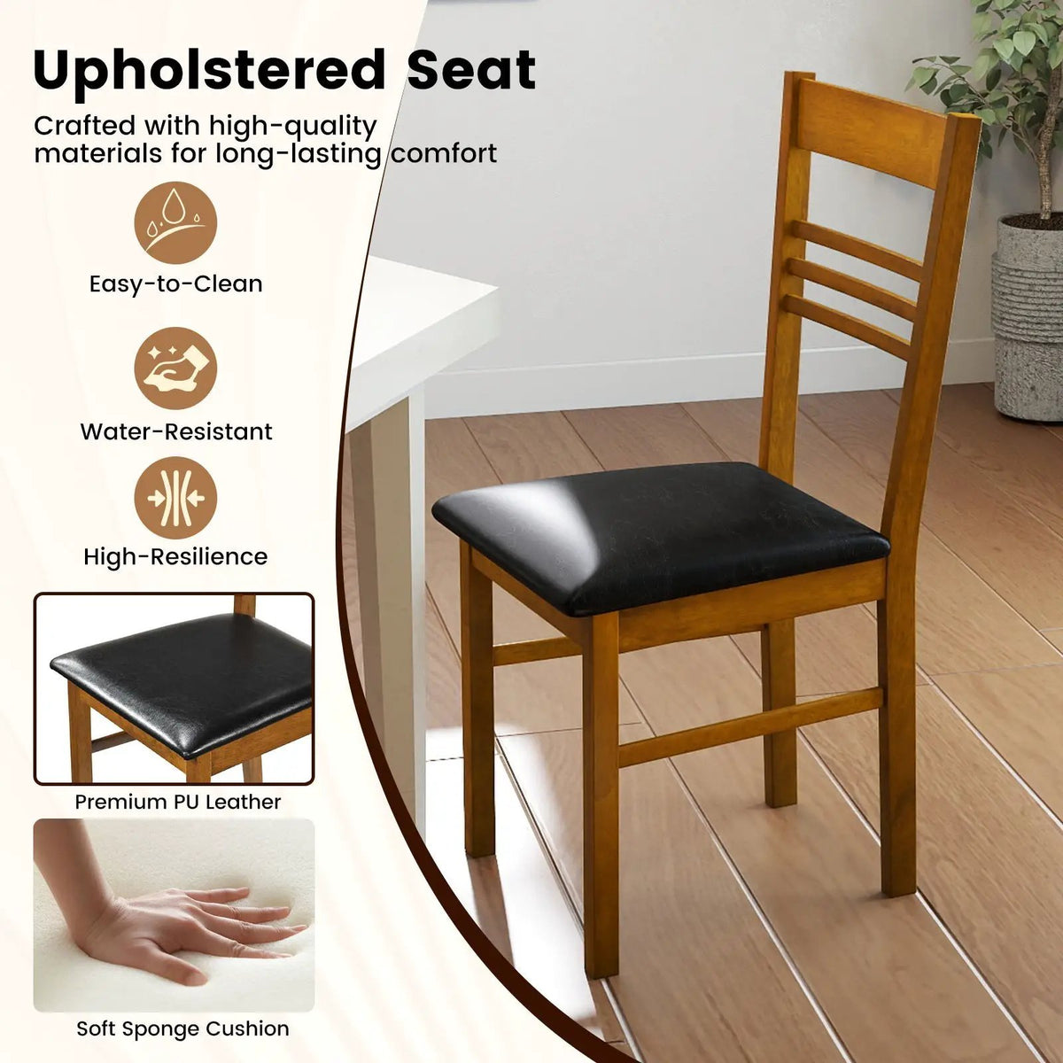Wood Dining Chairs Set of 2 with Rubber Wood Frame by DirectDeals