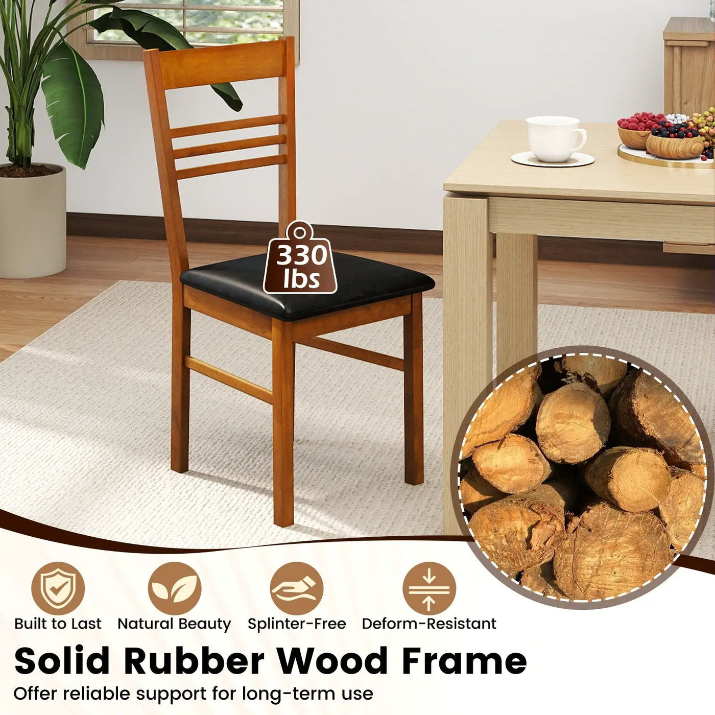 Wood Dining Chairs Set of 2 with Rubber Wood Frame by DirectDeals
