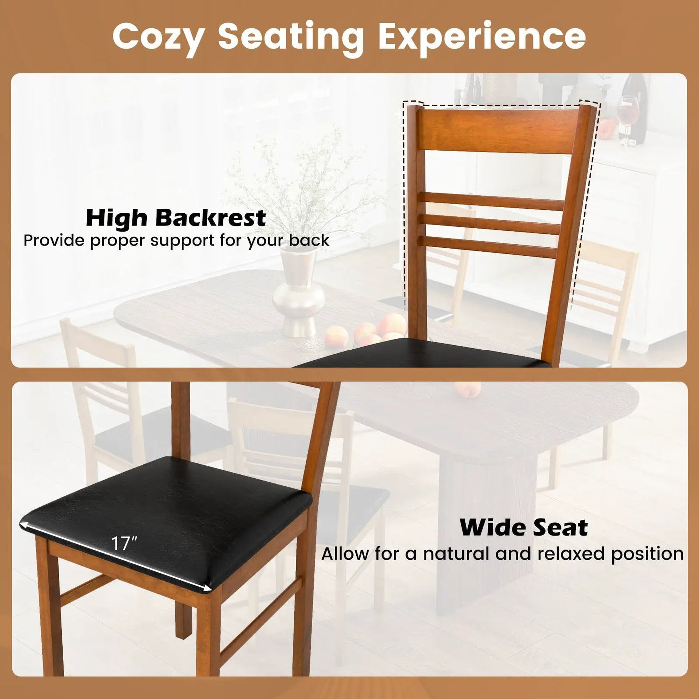 Wood Dining Chairs Set of 2 with Rubber Wood Frame by DirectDeals