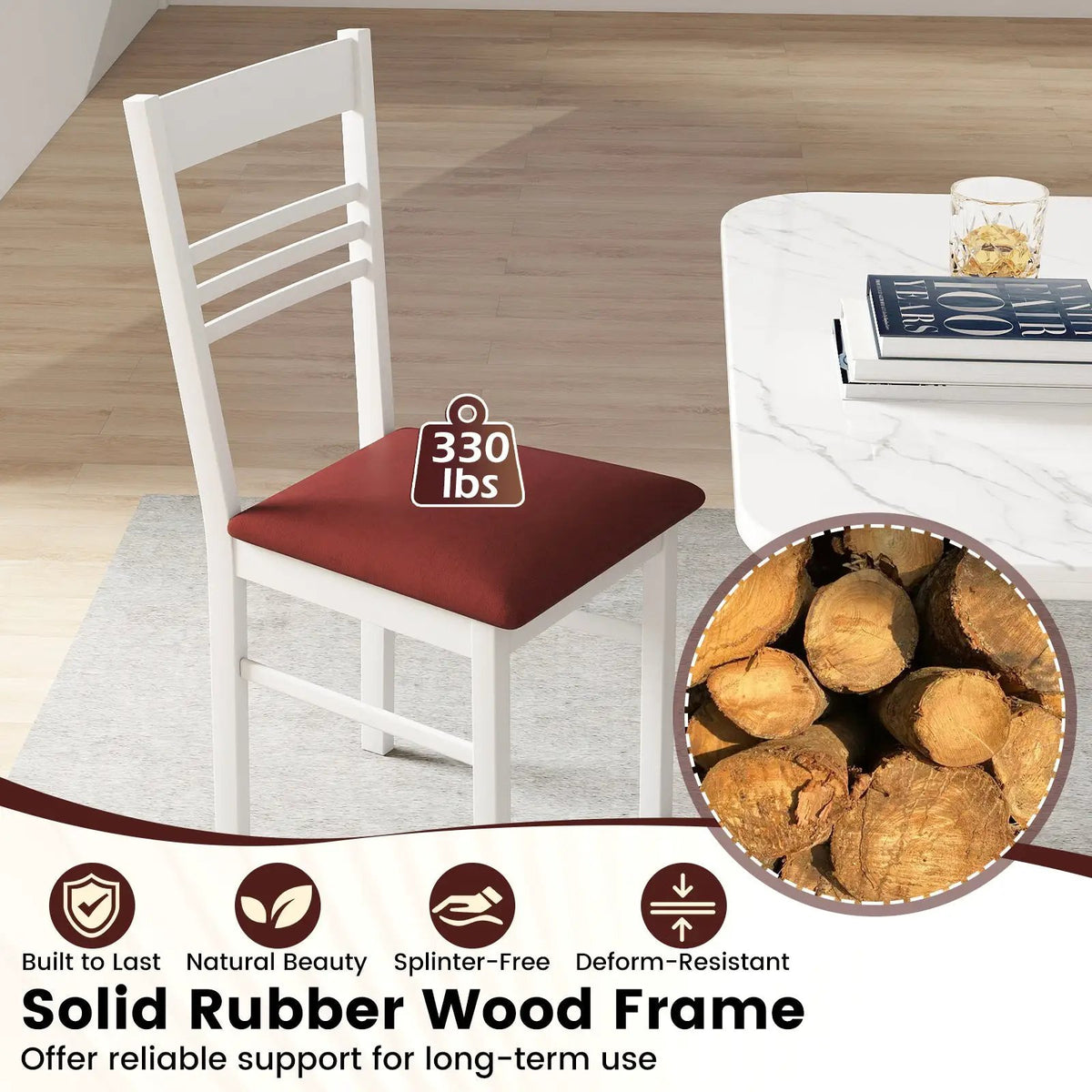 Wood Dining Chairs Set of 2 with Rubber Wood Frame by DirectDeals