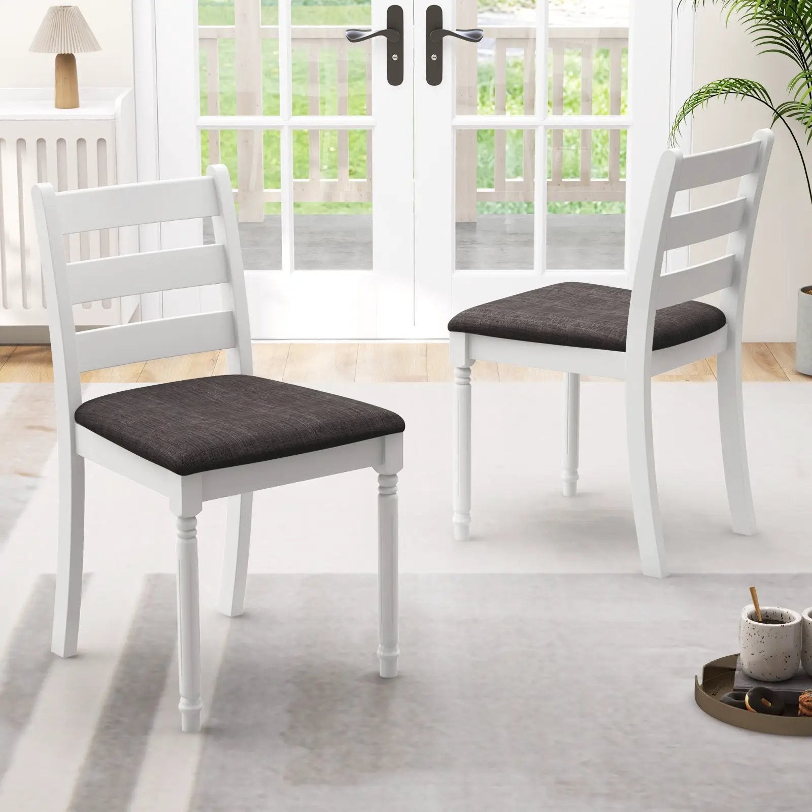 Set of 2 Rubber Wood Dining Chairs with Upholstered Seat-White by DirectDeals