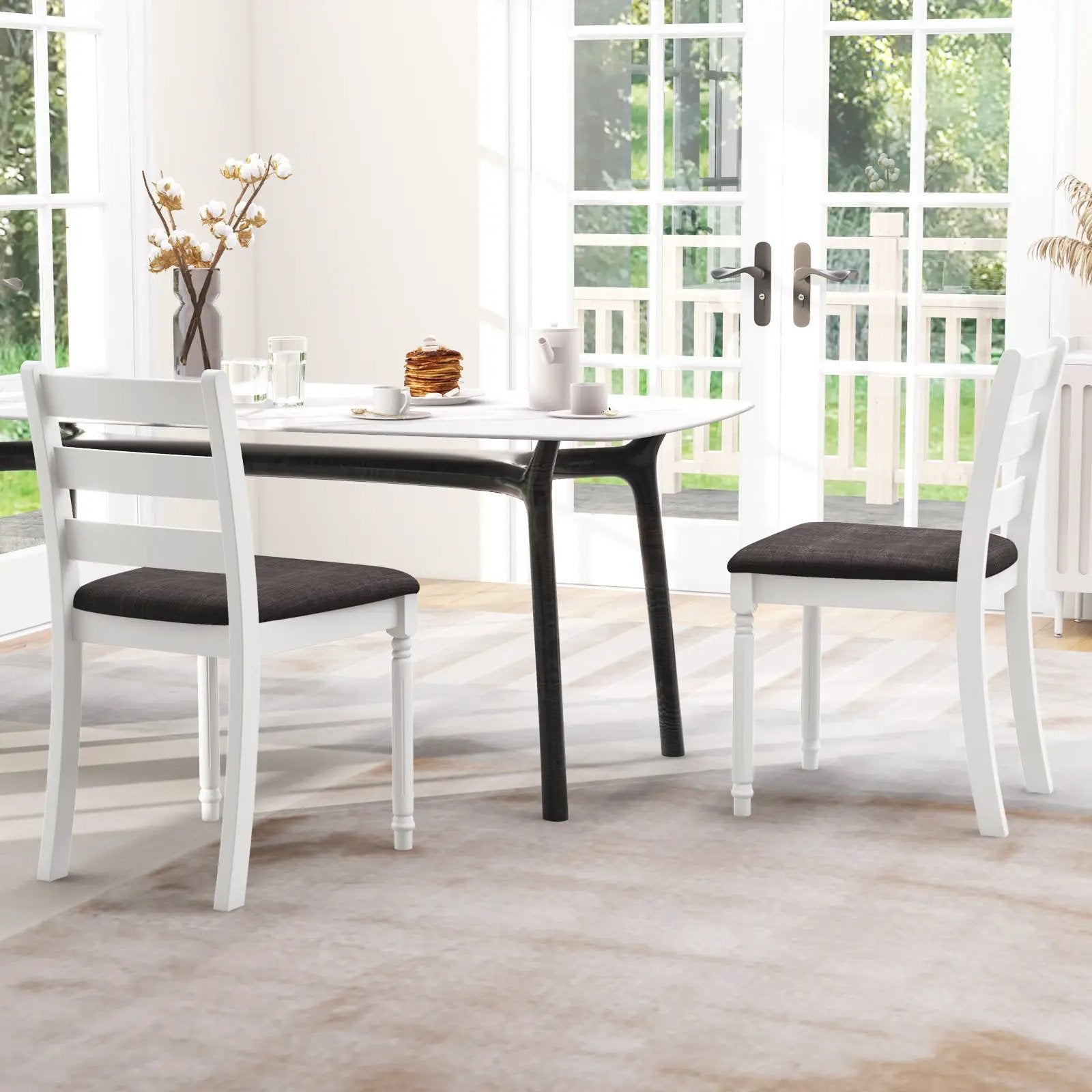 Set of 2 Rubber Wood Dining Chairs with Upholstered Seat-White by DirectDeals