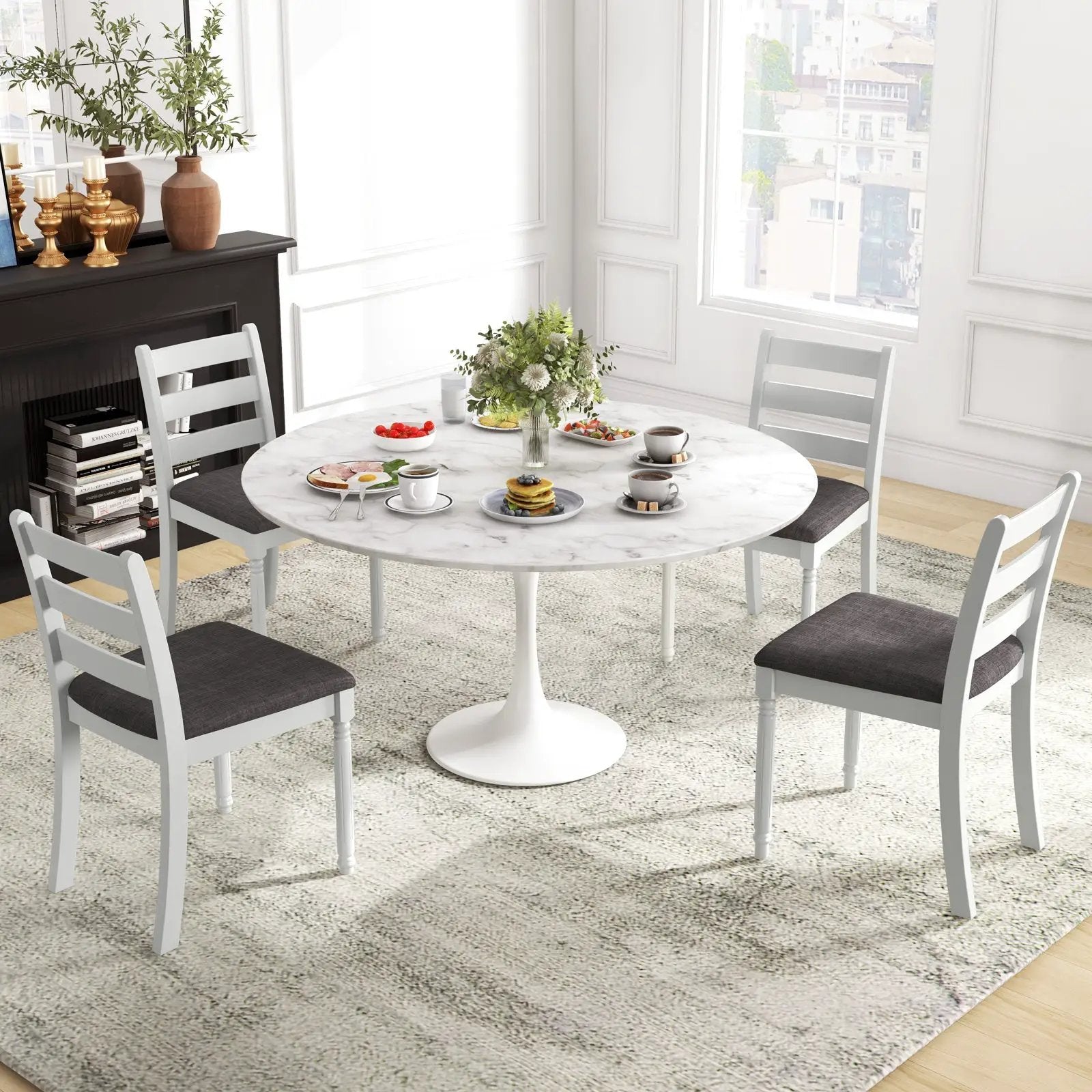 Set of 2 Rubber Wood Dining Chairs with Upholstered Seat-White by DirectDeals