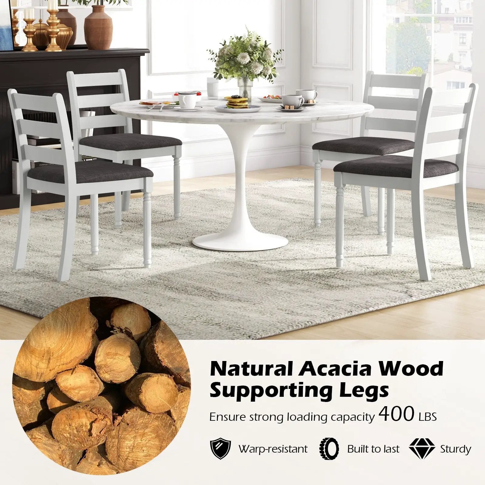 Set of 2 Rubber Wood Dining Chairs with Upholstered Seat-White by DirectDeals