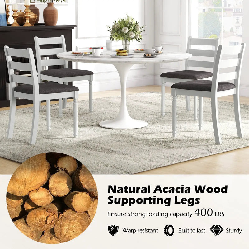 Set of 2 Rubber Wood Dining Chairs with Upholstered Seat-White by DirectDeals