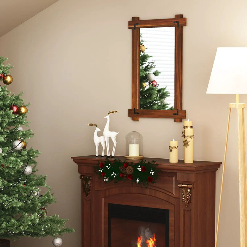 Wood Framed Mirror with Acacia Wood Frame and Vintage Rivet Design Brown by DirectDeals