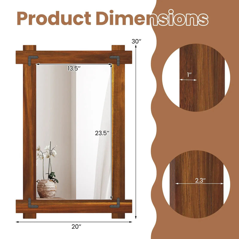 Wood Framed Mirror with Acacia Wood Frame and Vintage Rivet Design Brown by DirectDeals