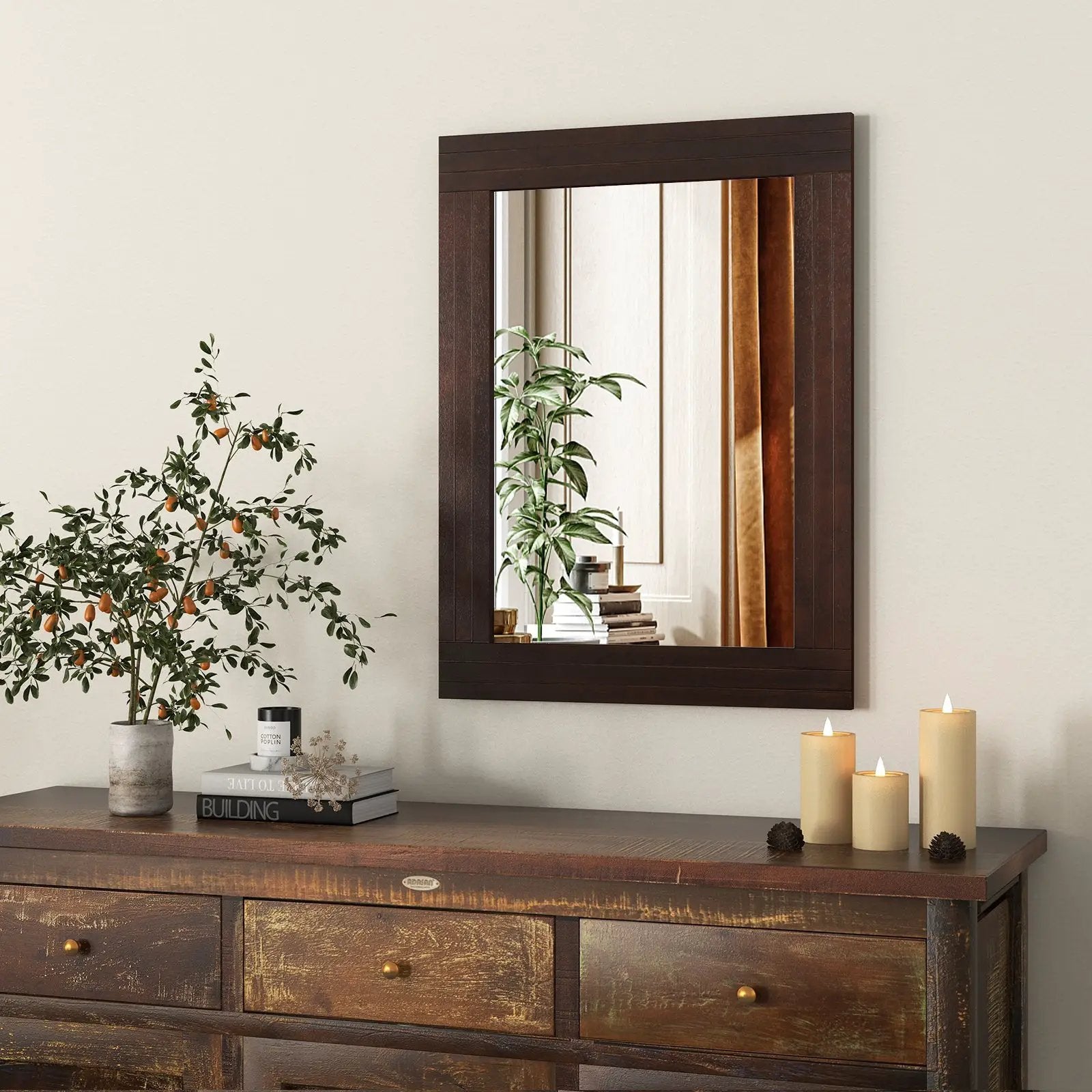 Wood Framed Wall Mirror for Bedroom Living Room Vanity Entryway-Brown by DirectDeals